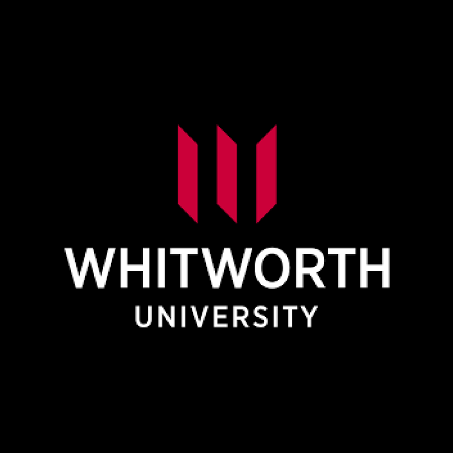 Whitworth University logo with three stylized red book pages above the name in white capital letters.