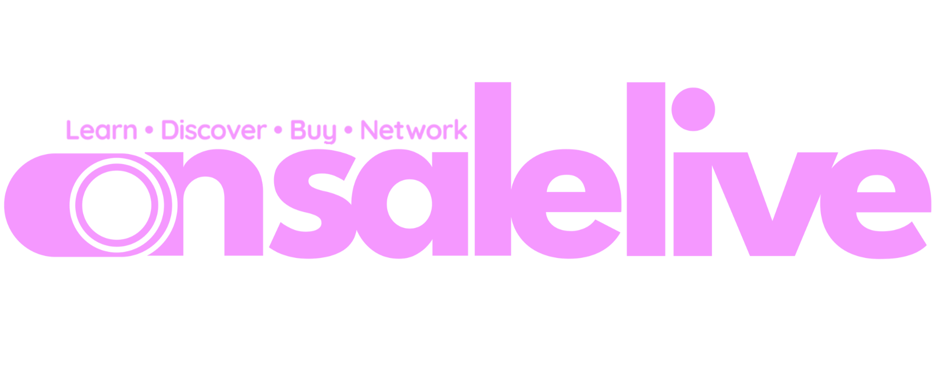 Purple word 'onstacklive' with smaller text above saying 'Learn Discover Buy Network' in pink.