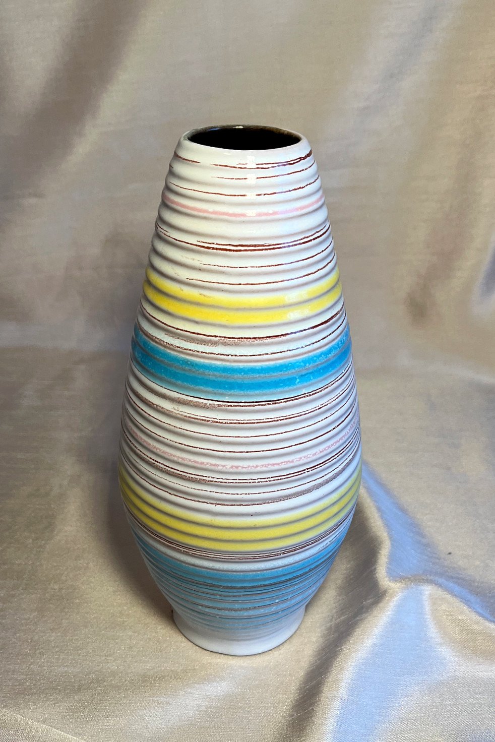 vintage Keramik Vase mit Ring-Optik