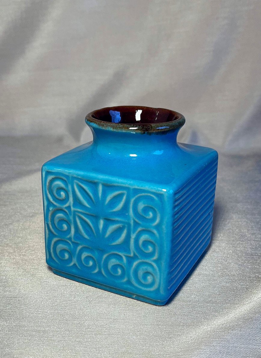 vintage Keramik Vase in blau