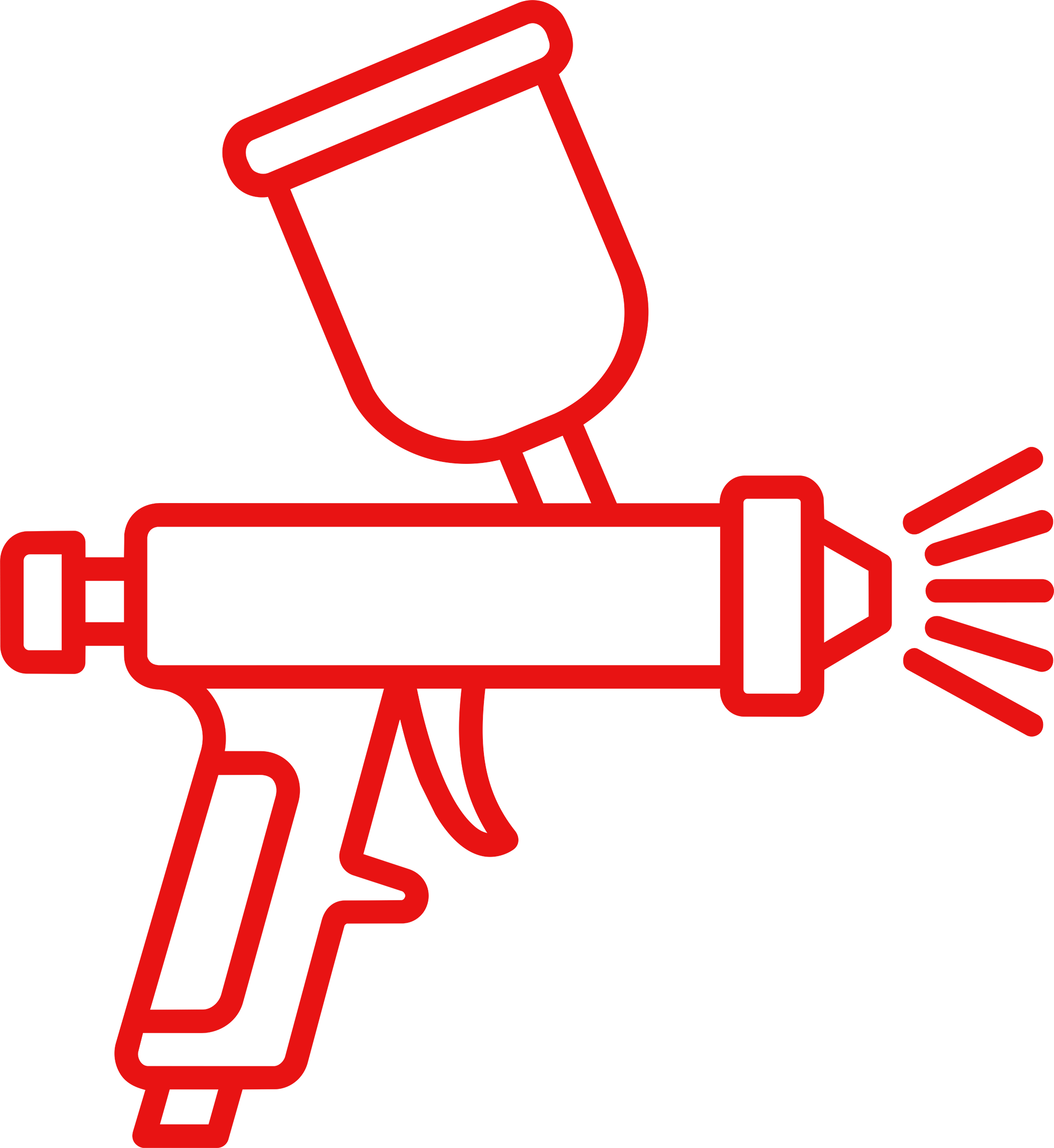 Red neon outline of a fire extinguisher on a black background.