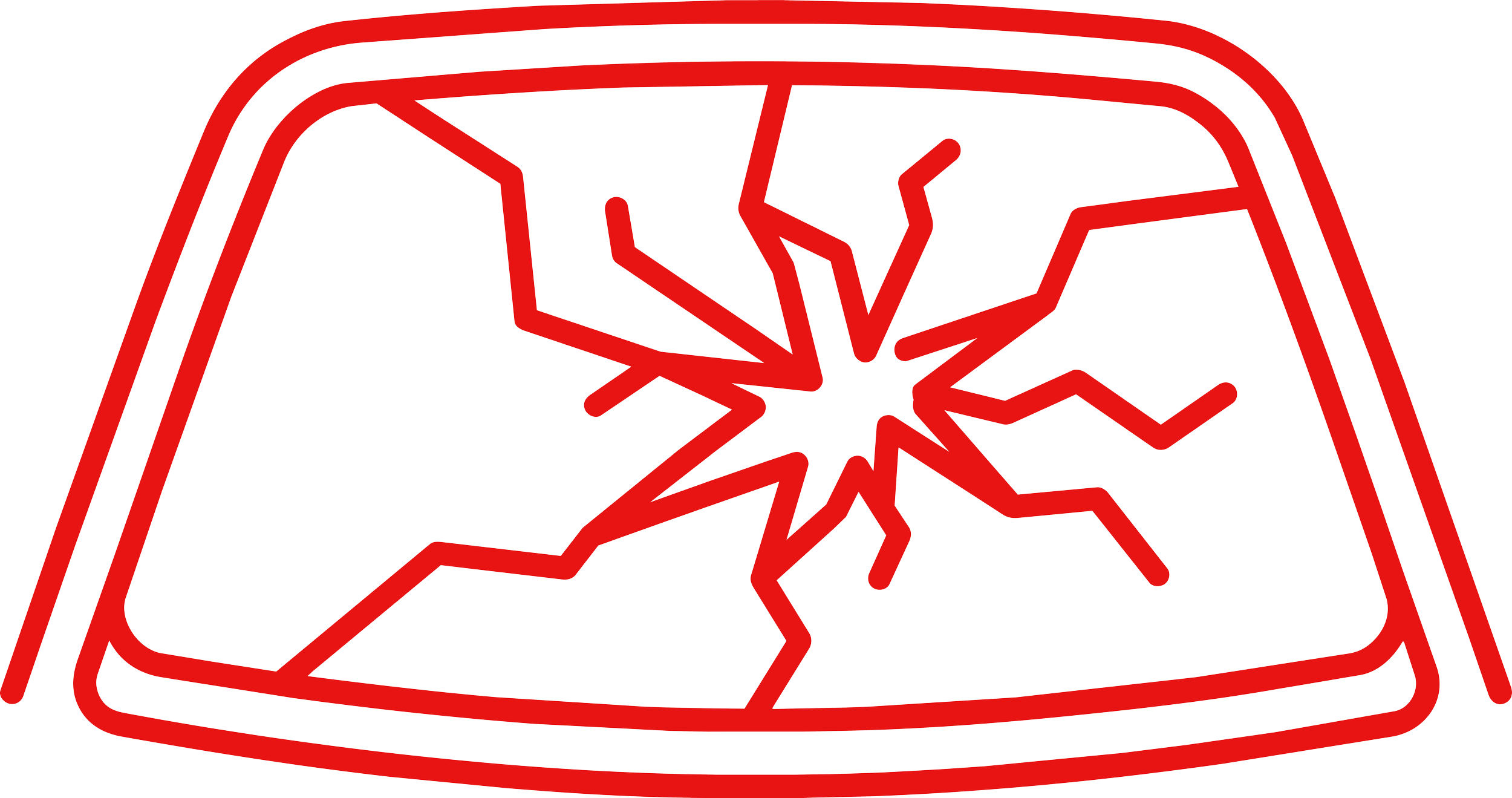 Red outline of a tablet with a shattered screen and a crack radiating outward.