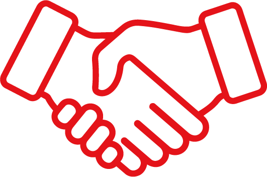 Red outline of a handshake symbol.
