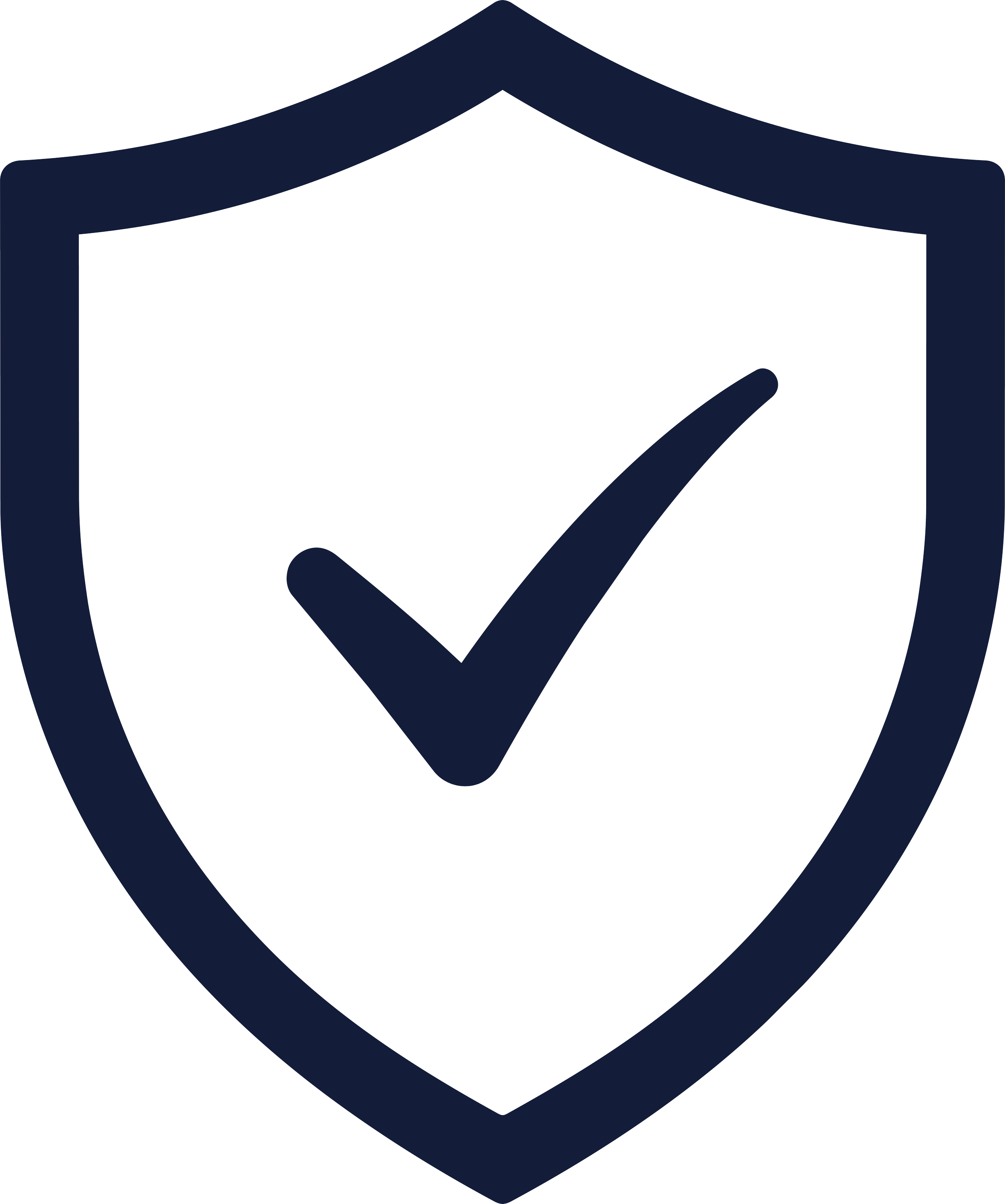 A detailed illustration of a security badge with a shield emblem design in navy blue and black.