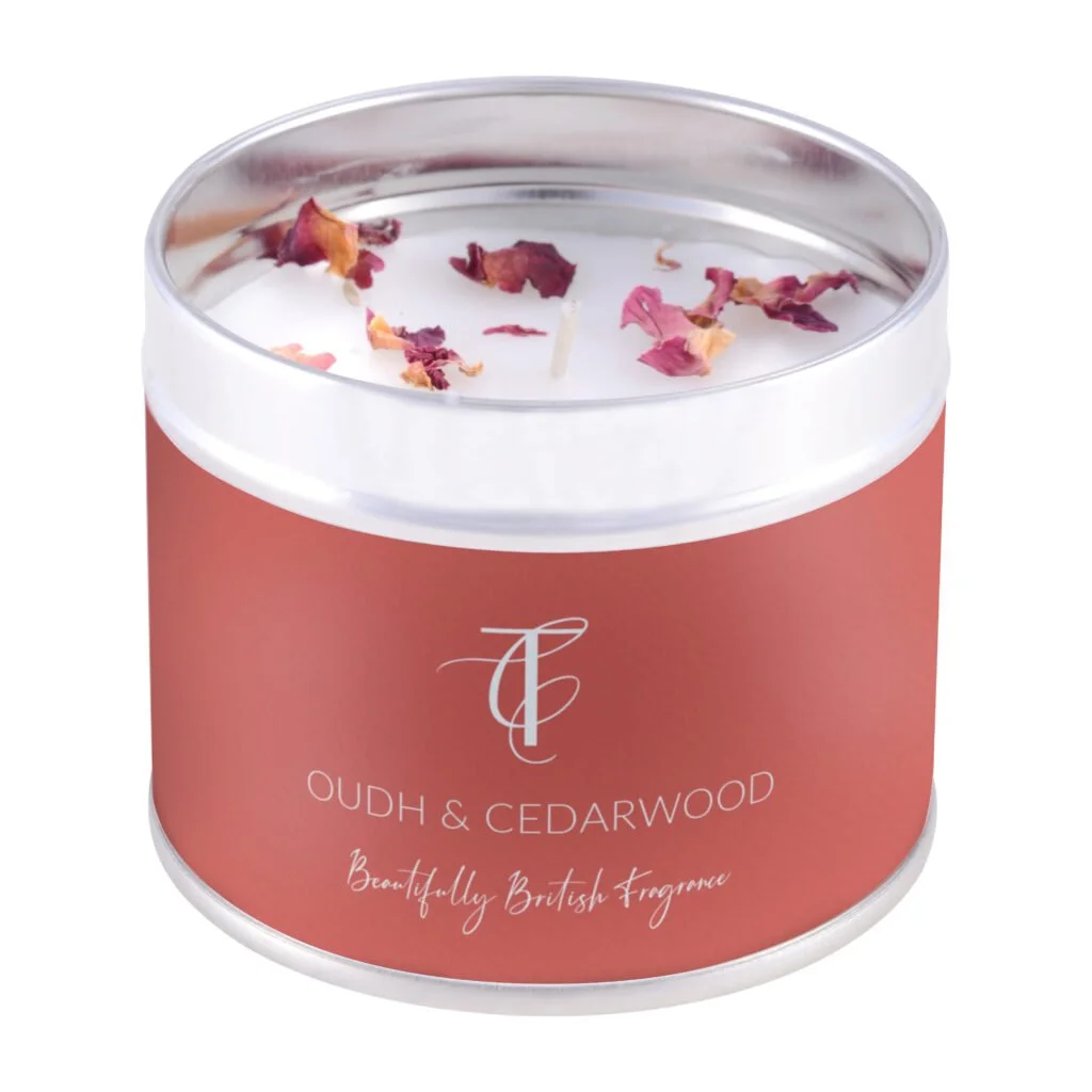 Oudh and Cedarwood Tin Candle