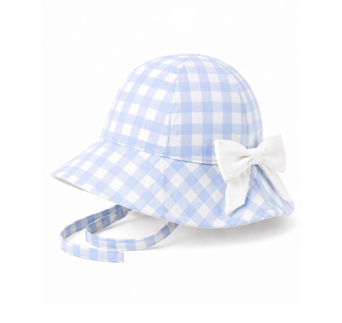 Gingham Baby Sun Bucket Hat (Blue)