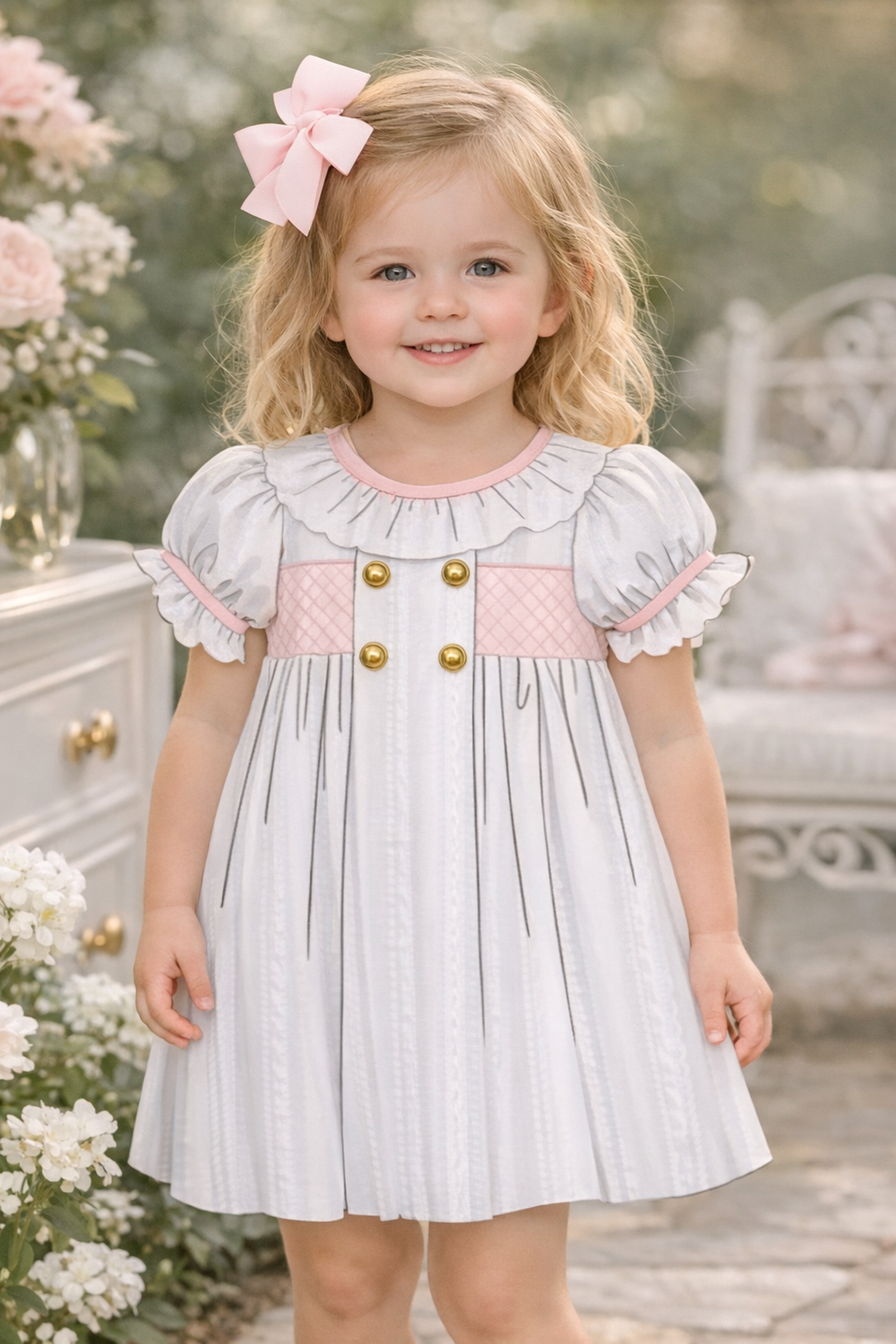 Geneviève Girls Dress with Pink Accents