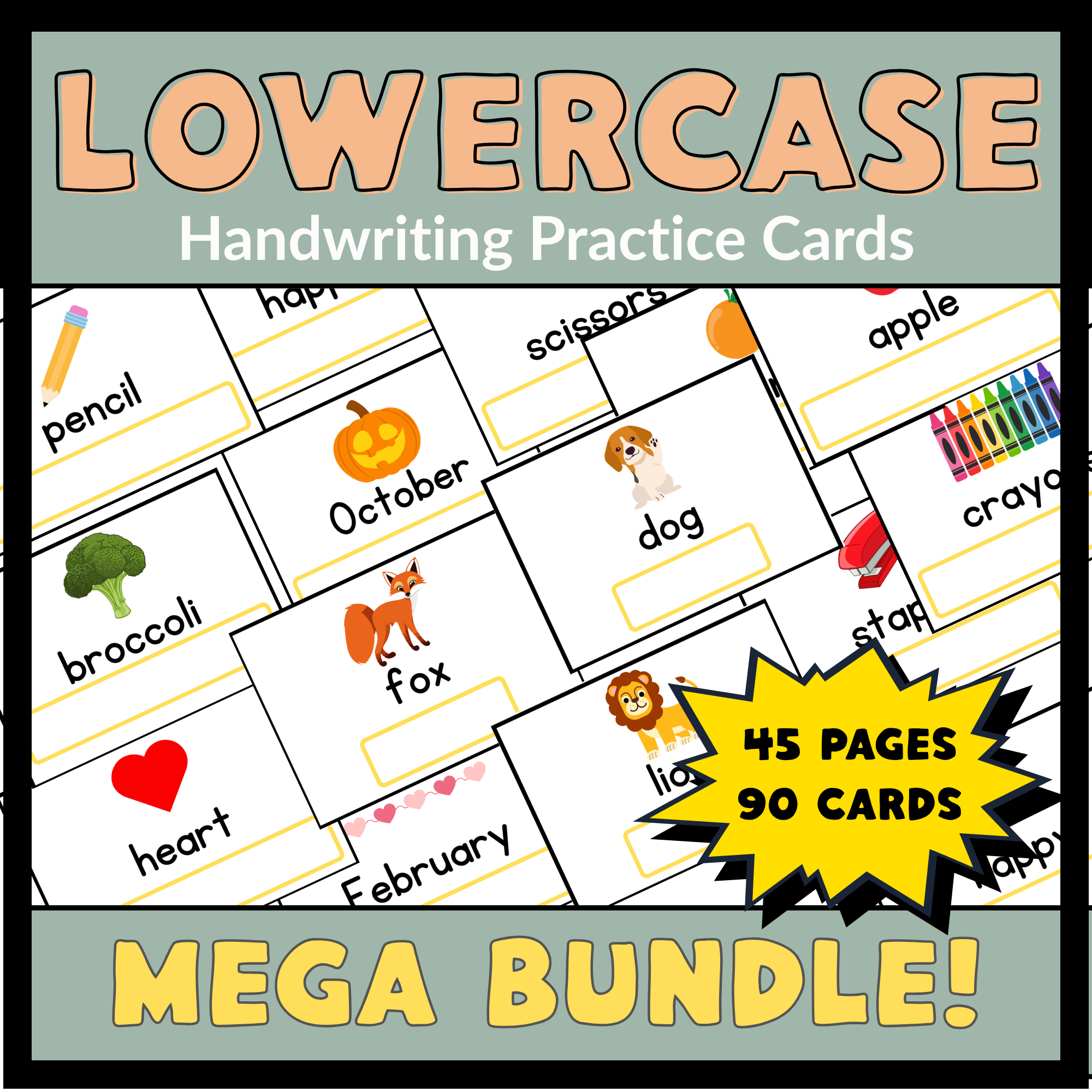 Lowercase Handwriting Practice Cards: 90-Card Mega Bundle