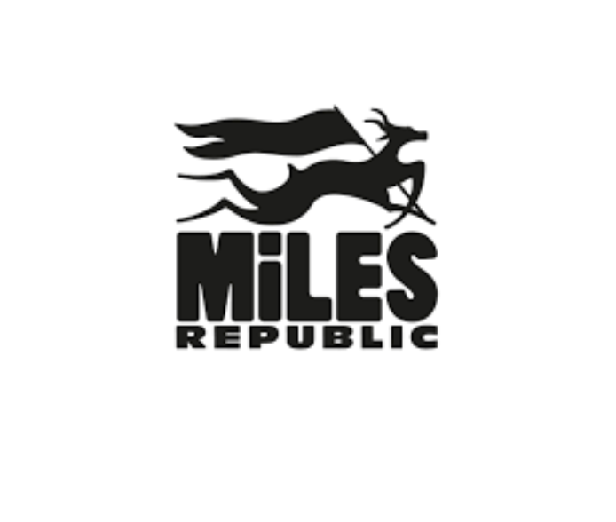 Logo noir avec un cerf stylisé coureur et le texte 'MILES REPUBLIC' en dessous.