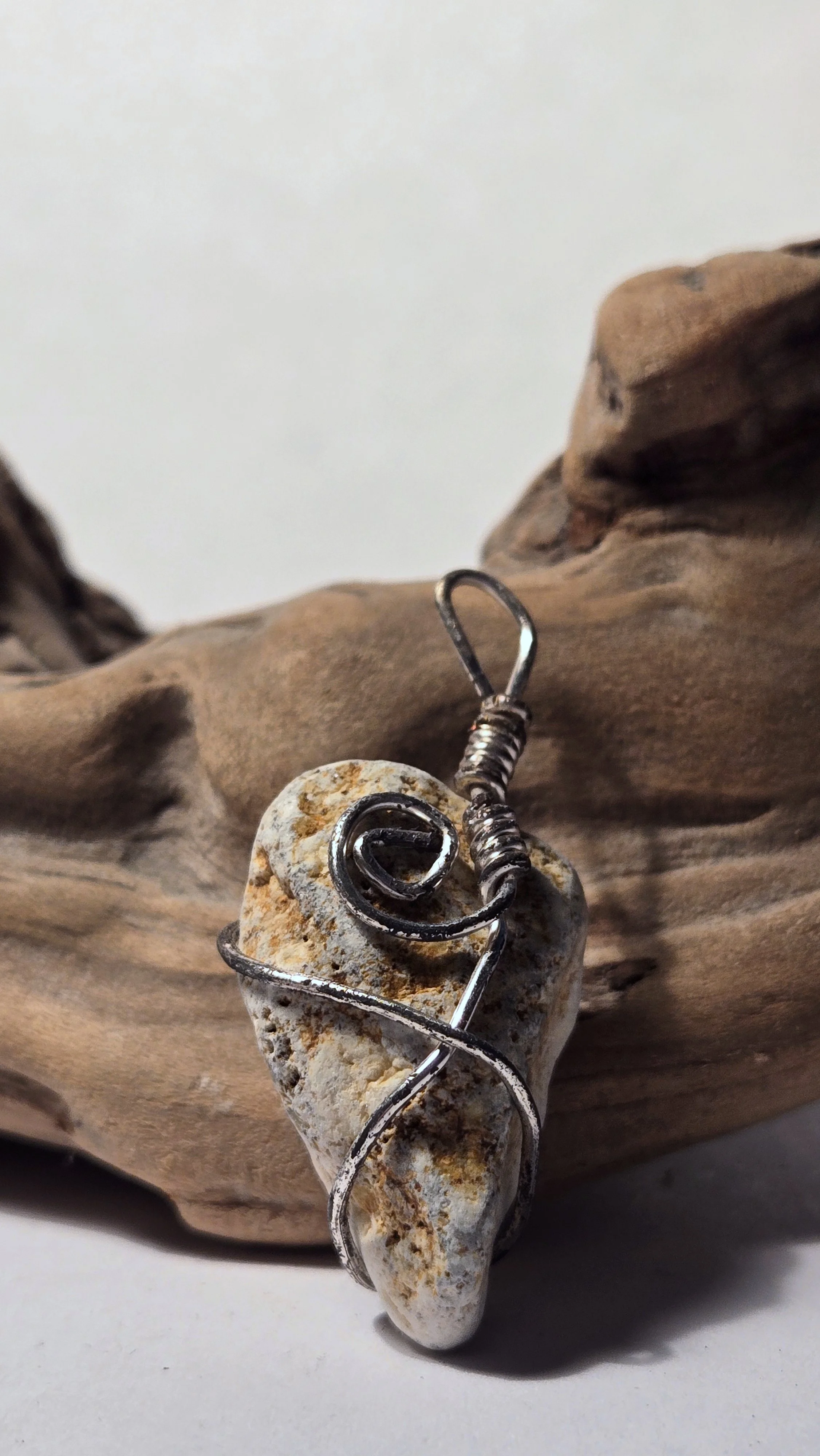 Two-tone tooth-shaped coral pendant with silver sire