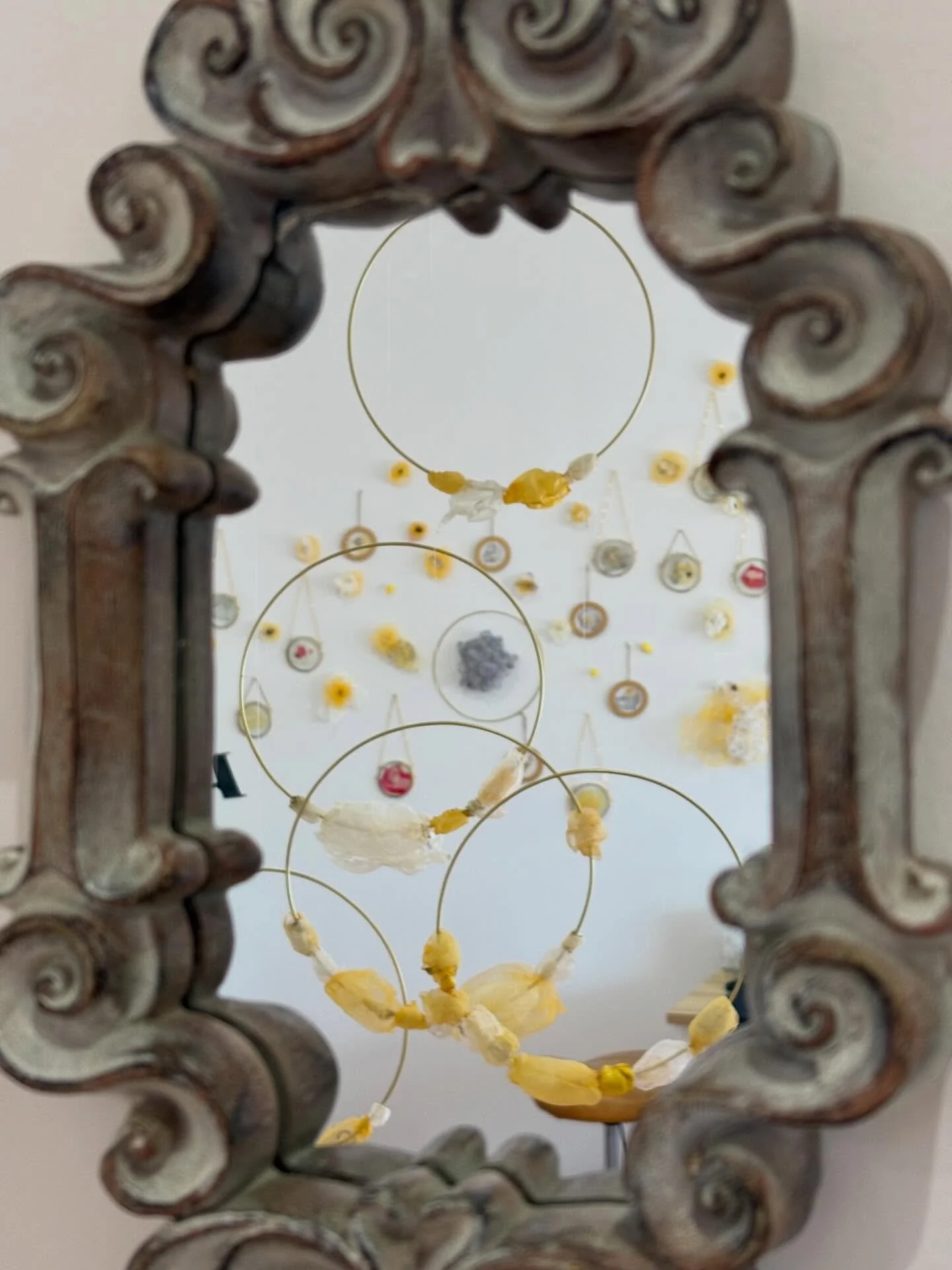 Another way to photograph my work. What makes this so striking is the contrast between the heavy, ornate, vintage-style frame acting as a window into the light and ethereal textile installations.

@georgetafondosartistry 
#installationart #textileart