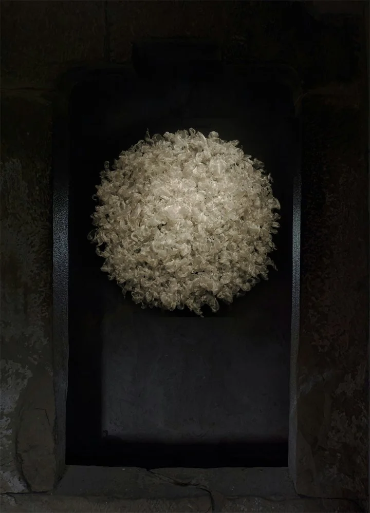 modern textile art installed on the wall