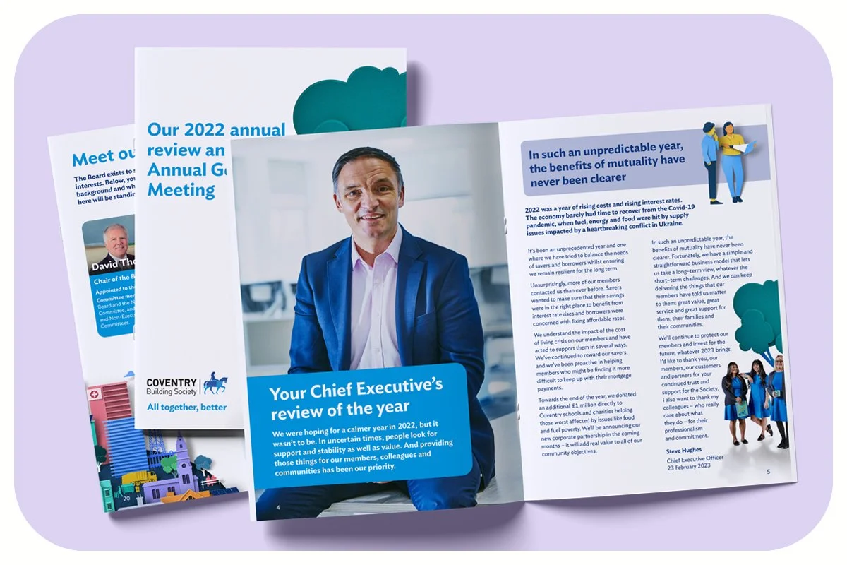 new brand identity in 2020 for the Coventry Building Society - AGM booklet