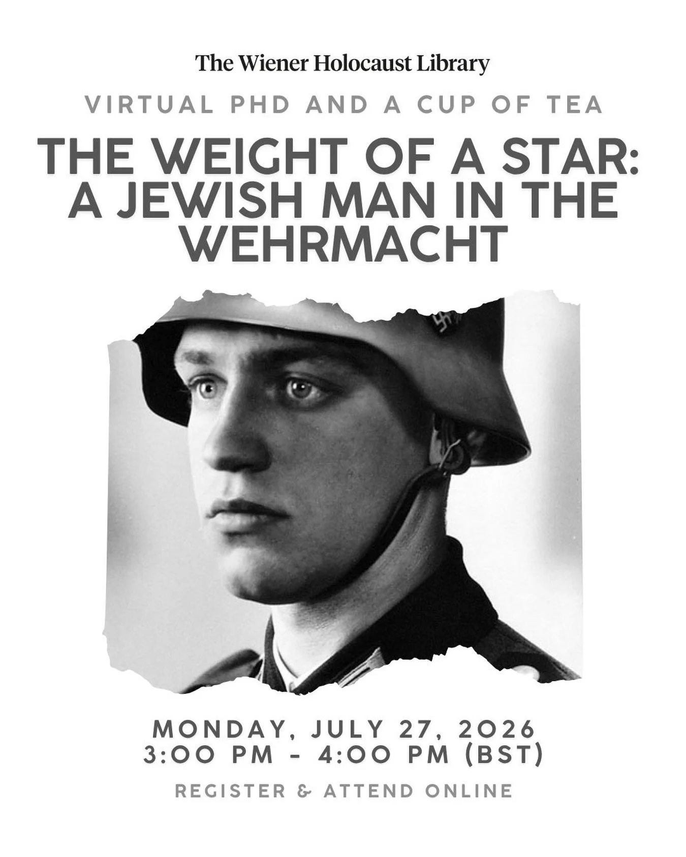 Join me for a virtual presentation with the Wiener Holocaust Library on July 27. I&rsquo;ll be talking about my historical fiction short story, &ldquo;The Weight of a Star: A Jewish Man in the Wehrmacht.&rdquo; 

If you don&rsquo;t live in London, th