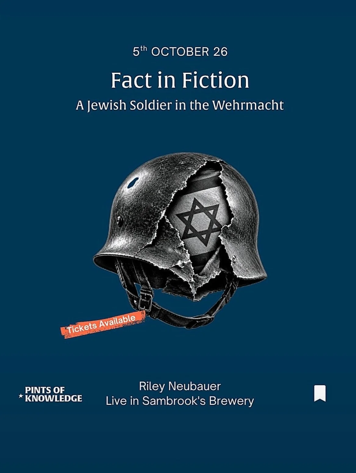 Join me on Monday, October 5 for a talk with @pintsofknowledge at @sambrooksbrew! Ticket link in bio

Note about the graphic: This presentation focuses on Jewish and part-Jewish soldiers in the Wehrmacht. Contrary to what the flag inside the helmet m