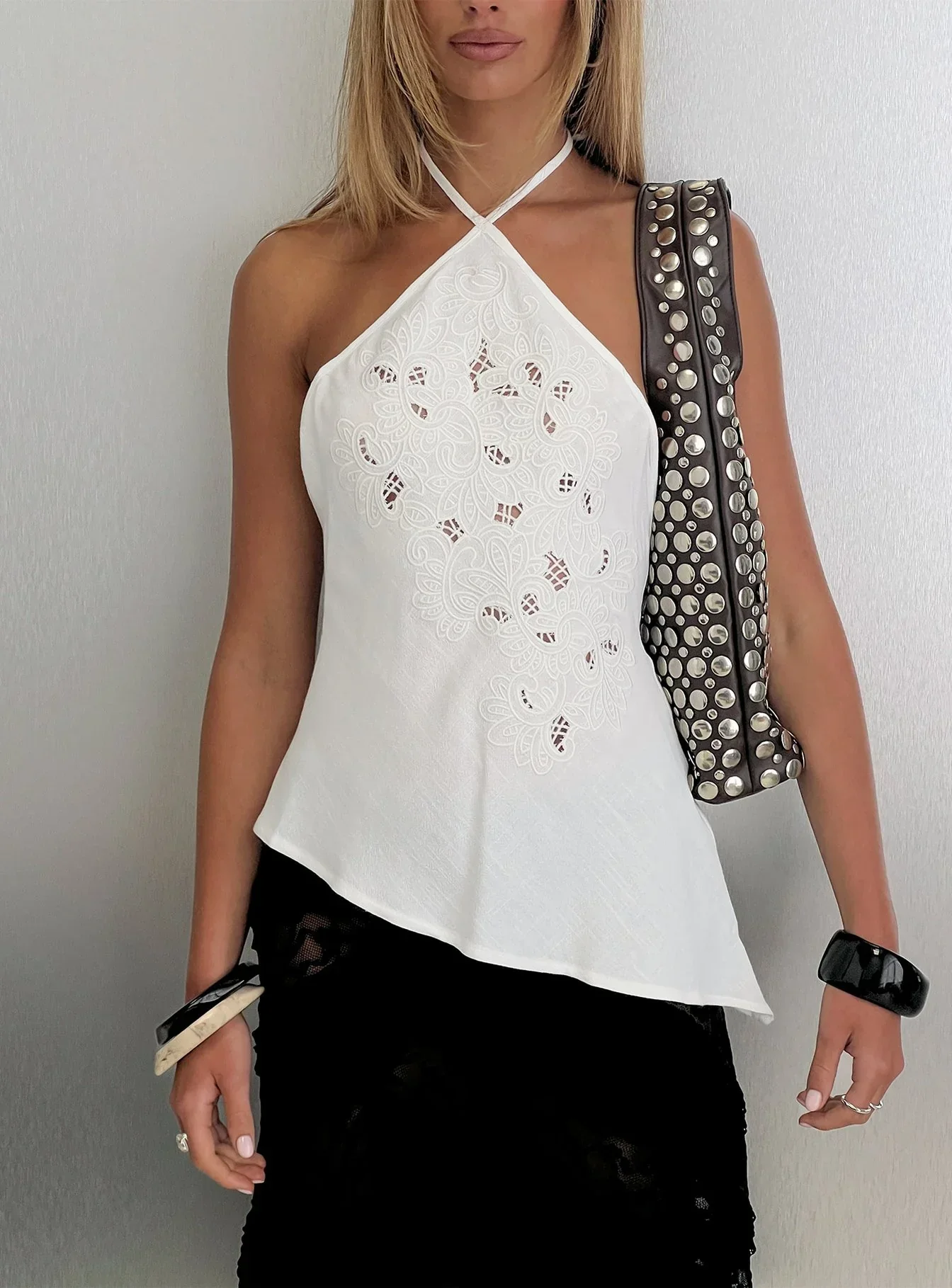 ARTABRI- Bonanza Asymmetrical Halter Top White