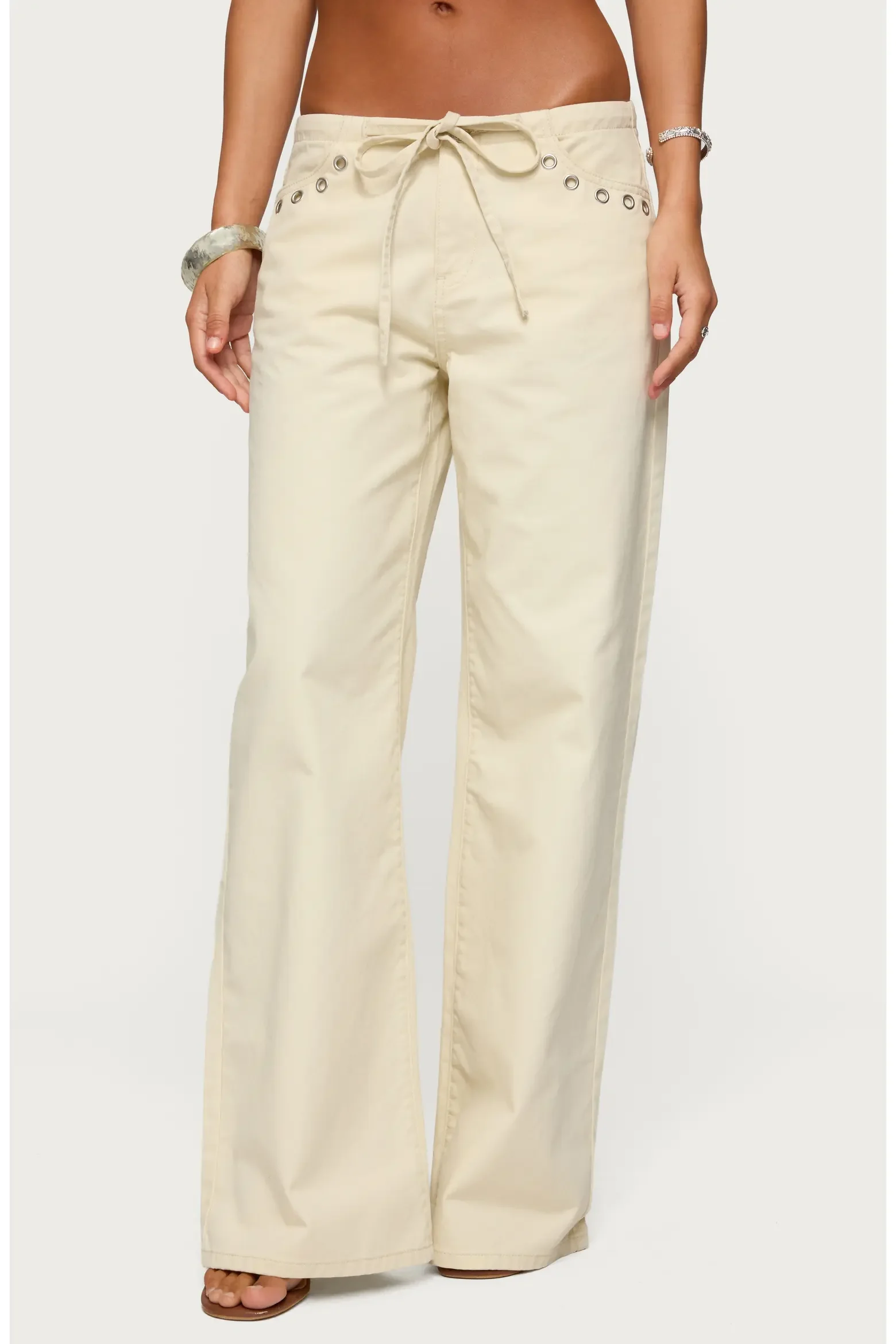 Edikted, Grommet Drawstring Low Rise Wide Leg Jeans, $78.40