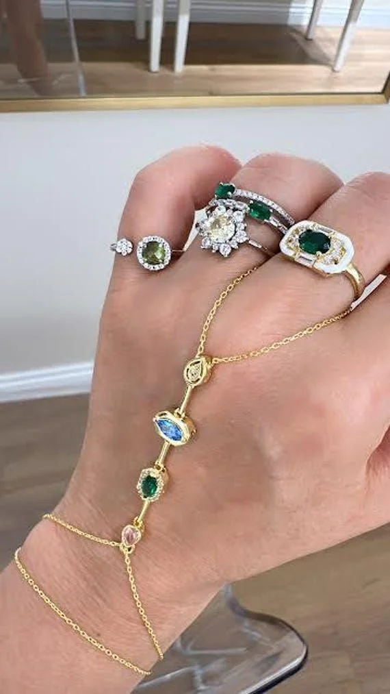 etsy, Multicolor Mixed Hand Chain Bracelet, $105
