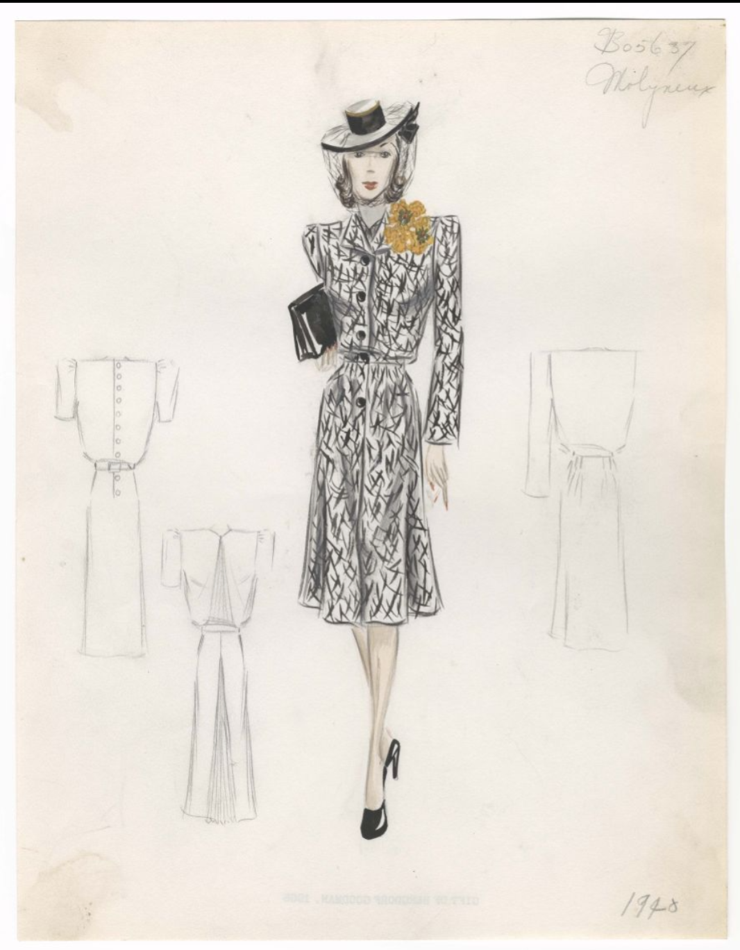 1940 Bergdorf Goodman’s Molyneux Collection, structured utility shirtdress