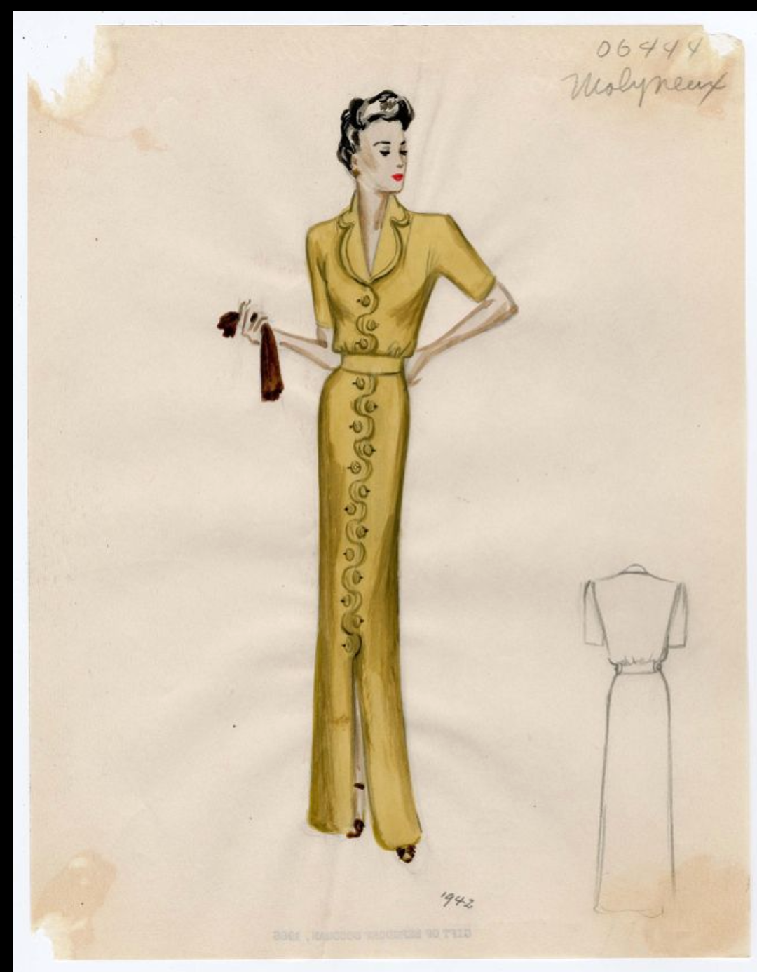 1942 Molyneux Collection. A more frivolous, less well-structured and less traditional example of the utility shirtdress. 