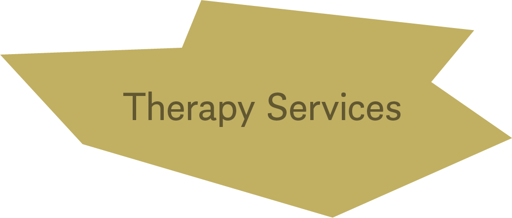Gold ribbon banner with the text "Therapy Services" in black.