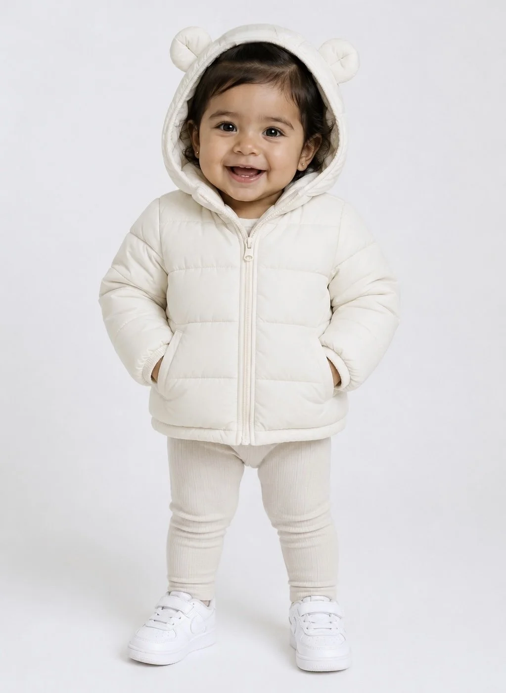 Golden Mini Me Kids Hooded Puffer Jacket- Bear Ears