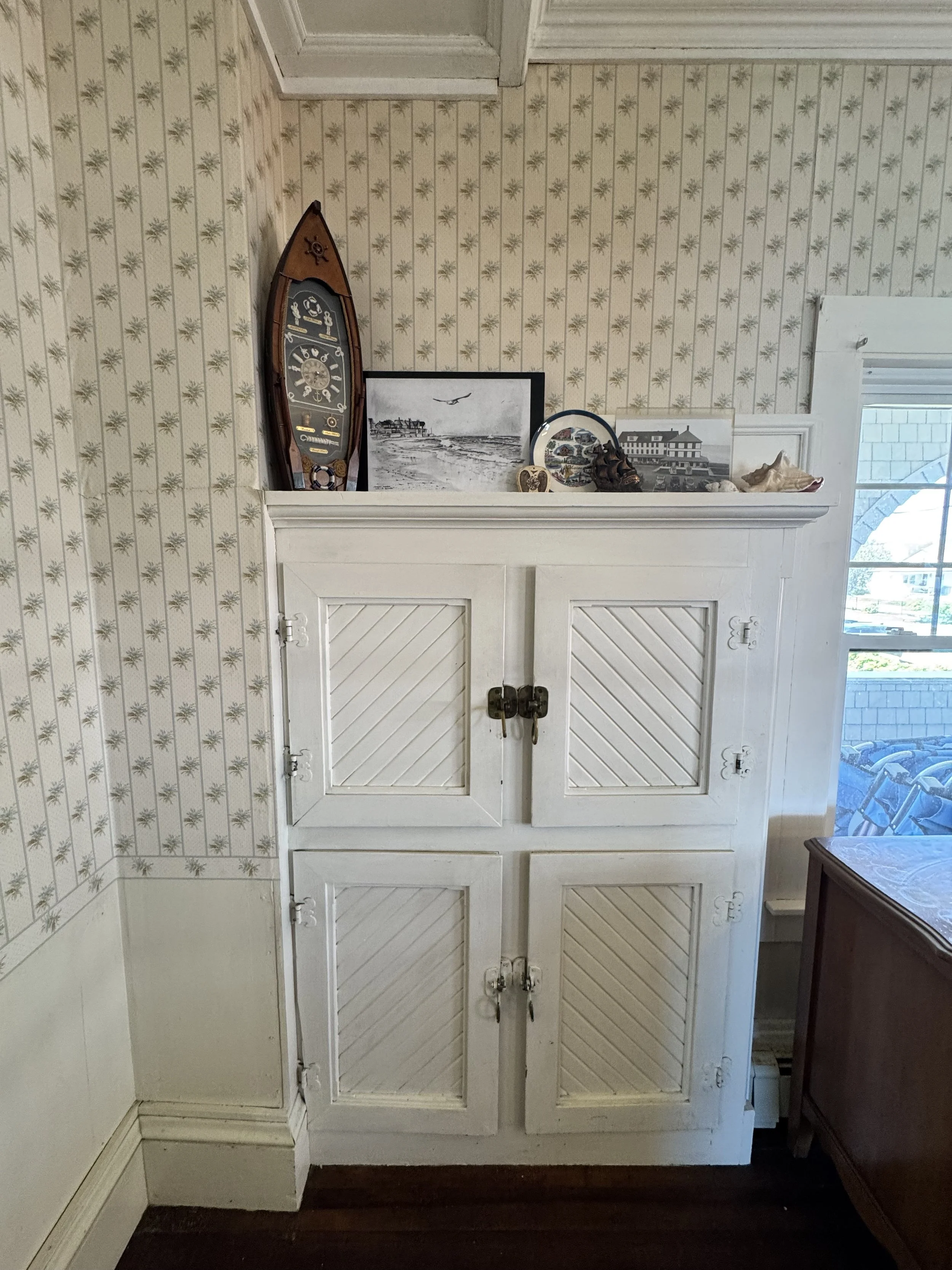 Original ice box in the dining room.