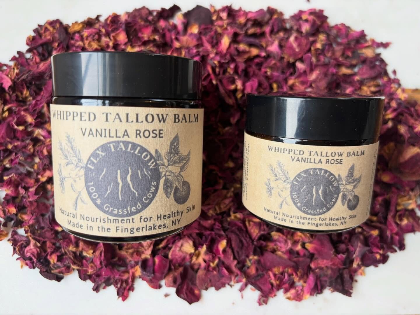 Soft, floral, and deeply nourishing 🌹

Vanilla Rose Whipped Tallow Balm is made with 100% grass-fed &amp; finished beef tallow and organic jojoba oil cold-infused with locally grown roses. Rich in antioxidants, rose helps protect and soothe skin, wh