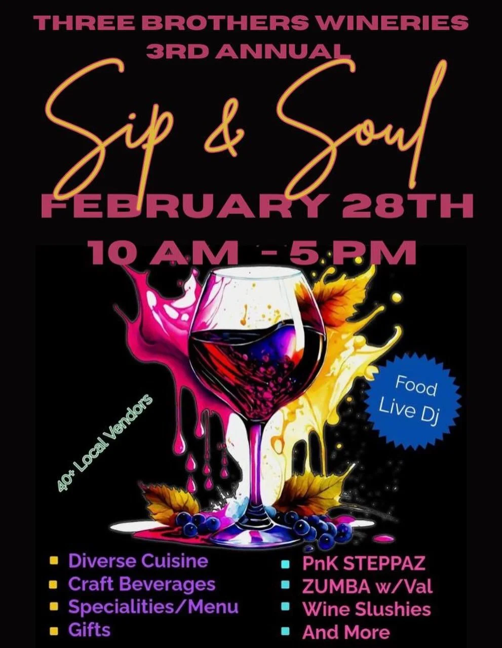 ✨ I&rsquo;m vending this Saturday! ✨

Join me at Sip &amp; Soul Saturday at Three Brothers Wineries &amp; Estates 🍷

It&rsquo;s a full day celebrating community, culture, and creativity &mdash; and I&rsquo;ll be there with FLX Tallow!

🌿 40 local v