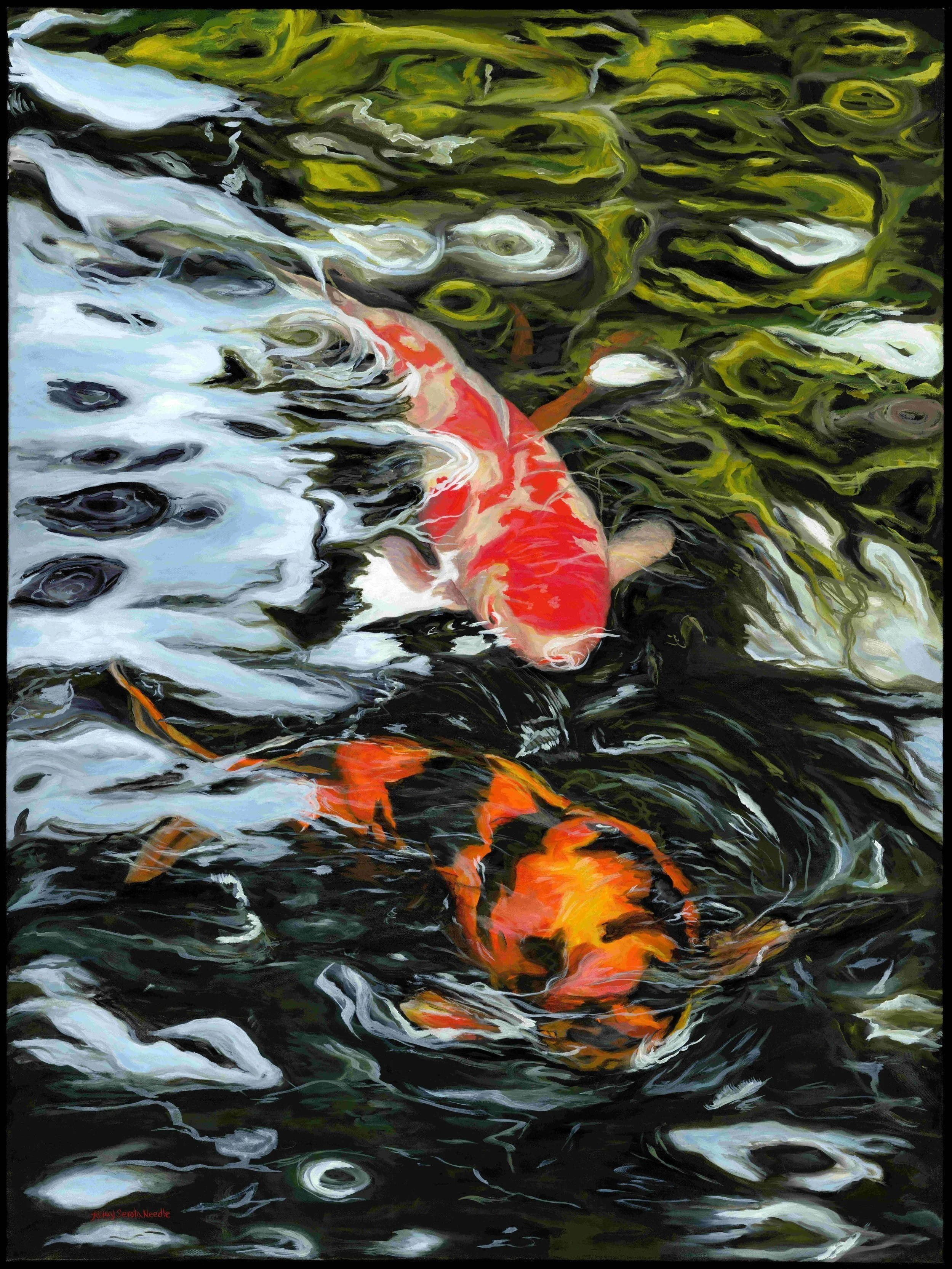 Playing Koi, 48x36, oil on canvas