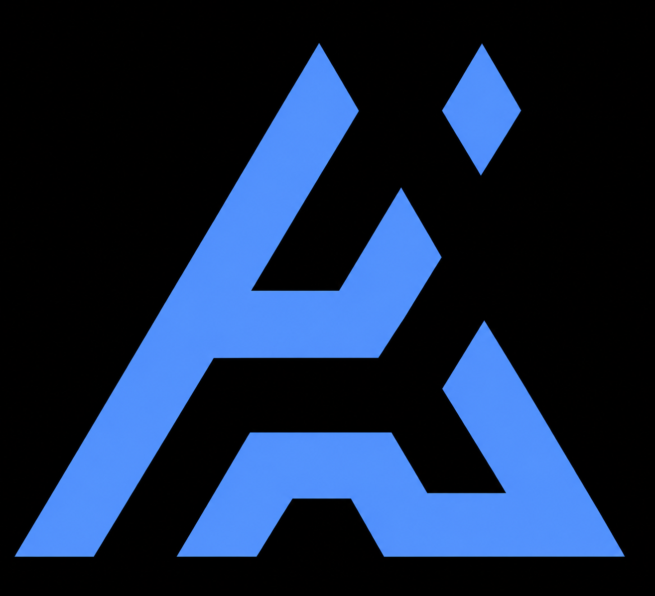 A stylized blue and black AF logo with geometric shapes and sharp angles on a black background.