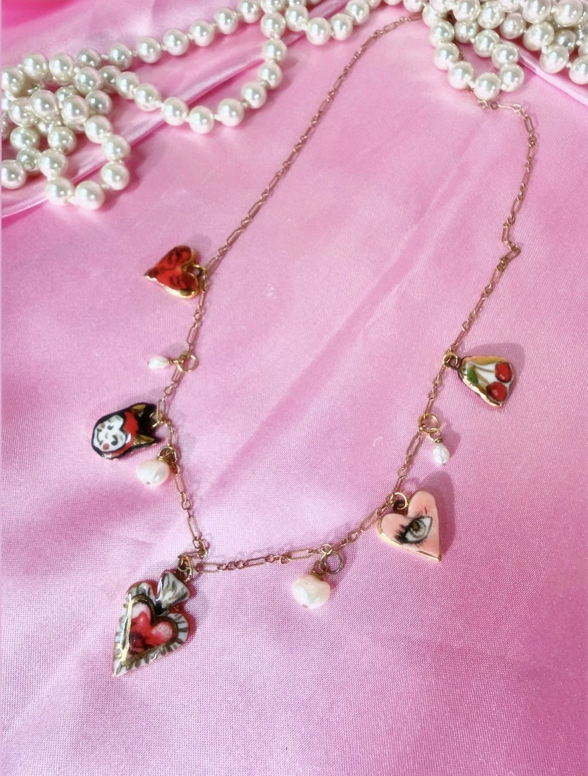 Love Filled Porcelain Charm Necklace with Pearls