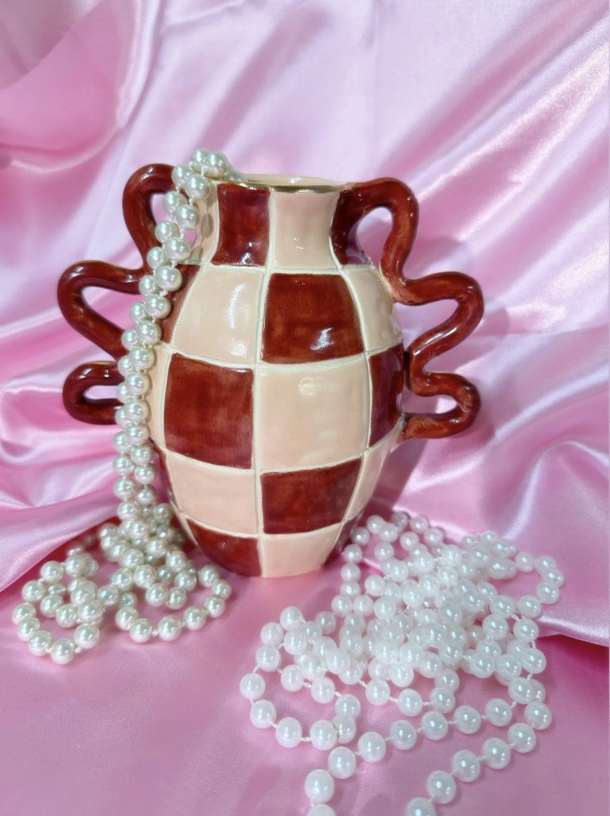 Red and Pink Checkered Vase