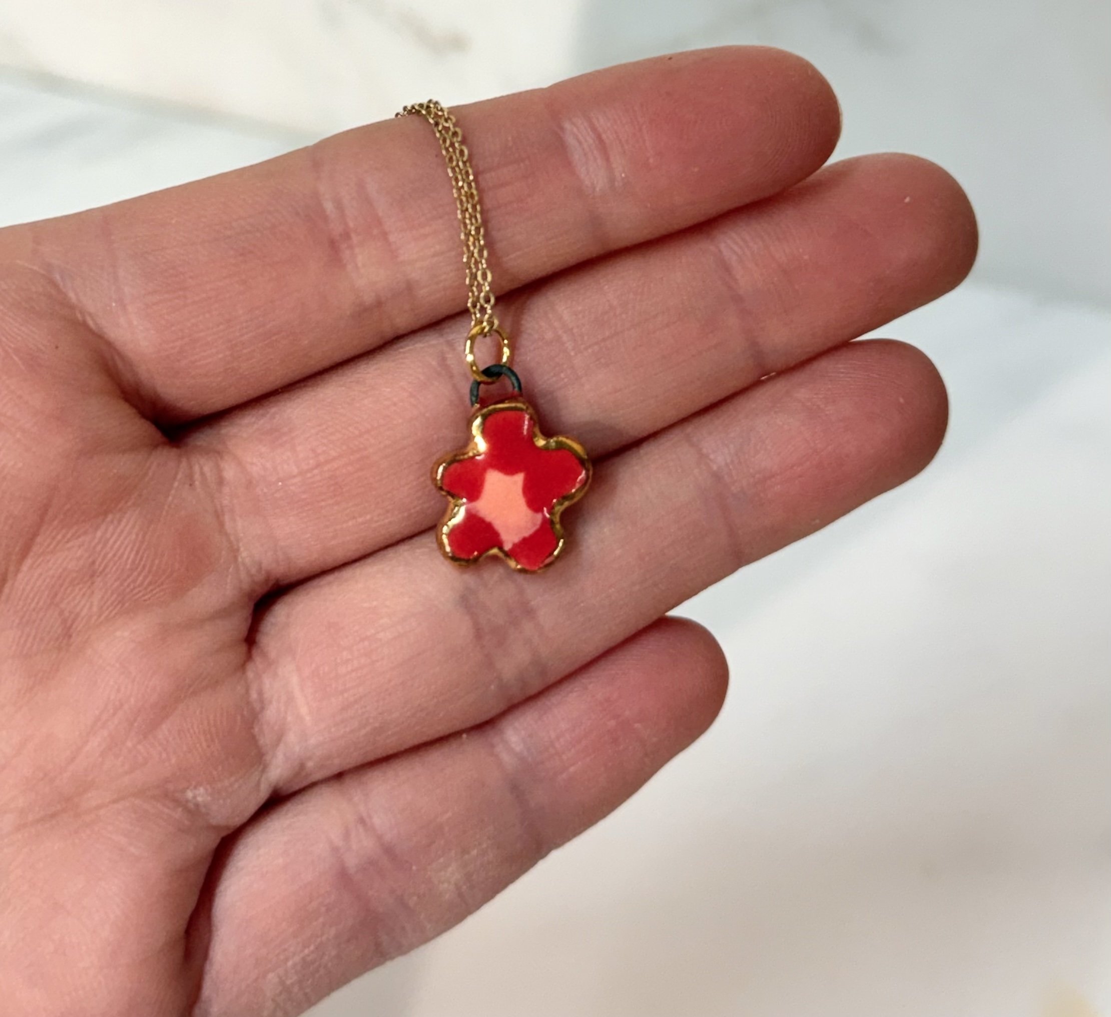 Red Flowers Porcelain Necklace