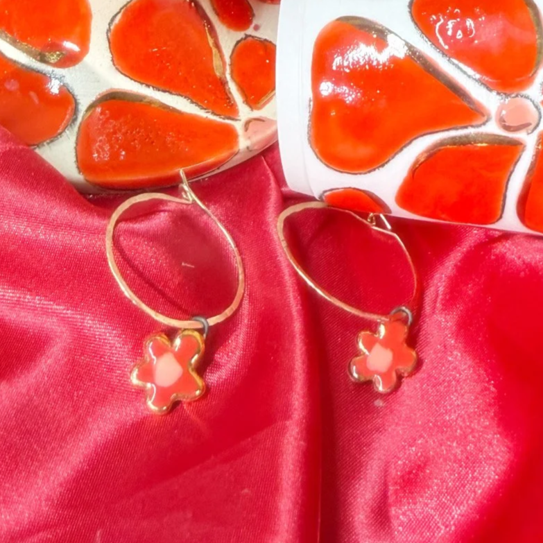 Red Flowers Porcelain Earrings