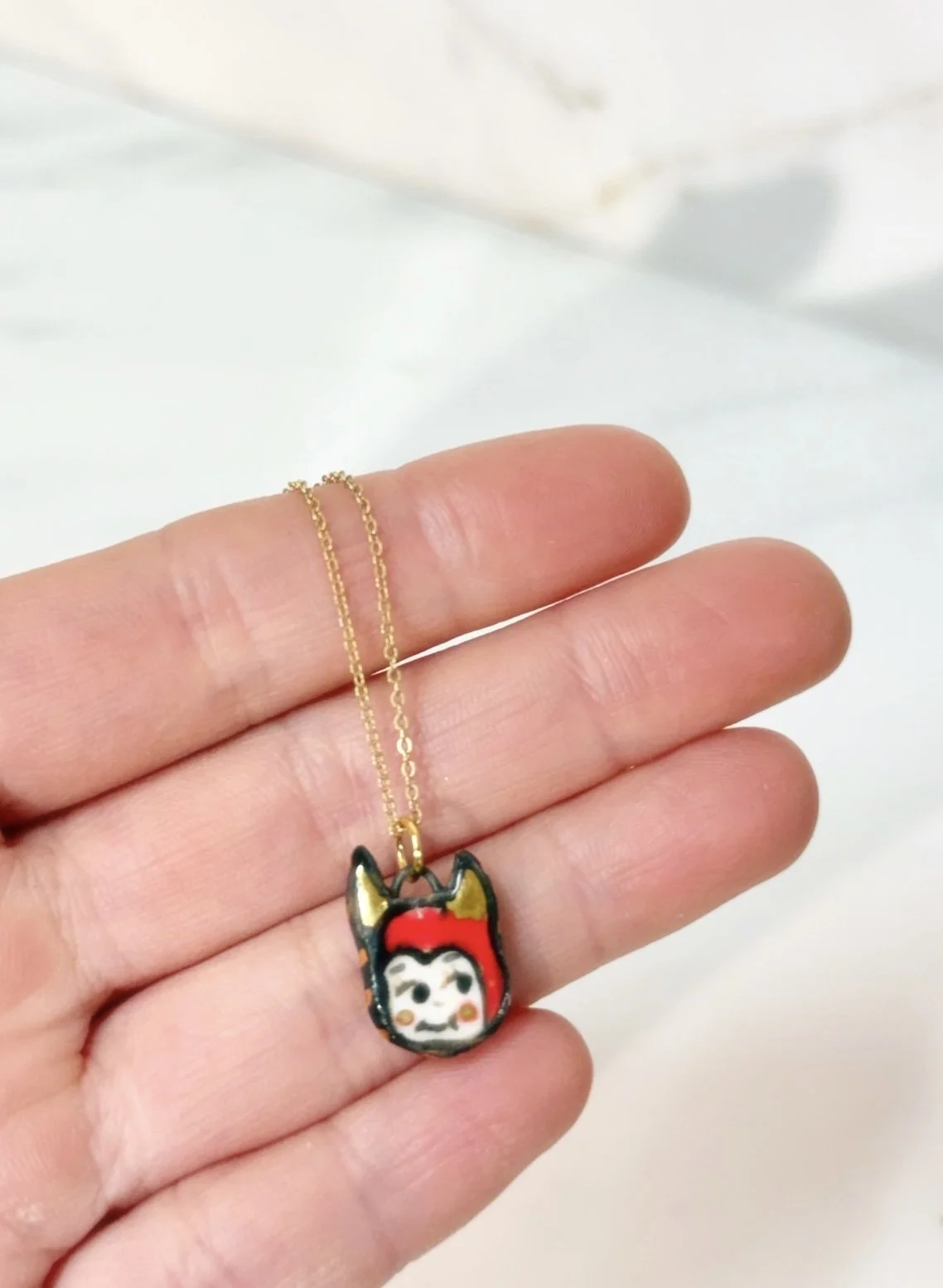 Devil Cupid Porcelain Charm Necklace
