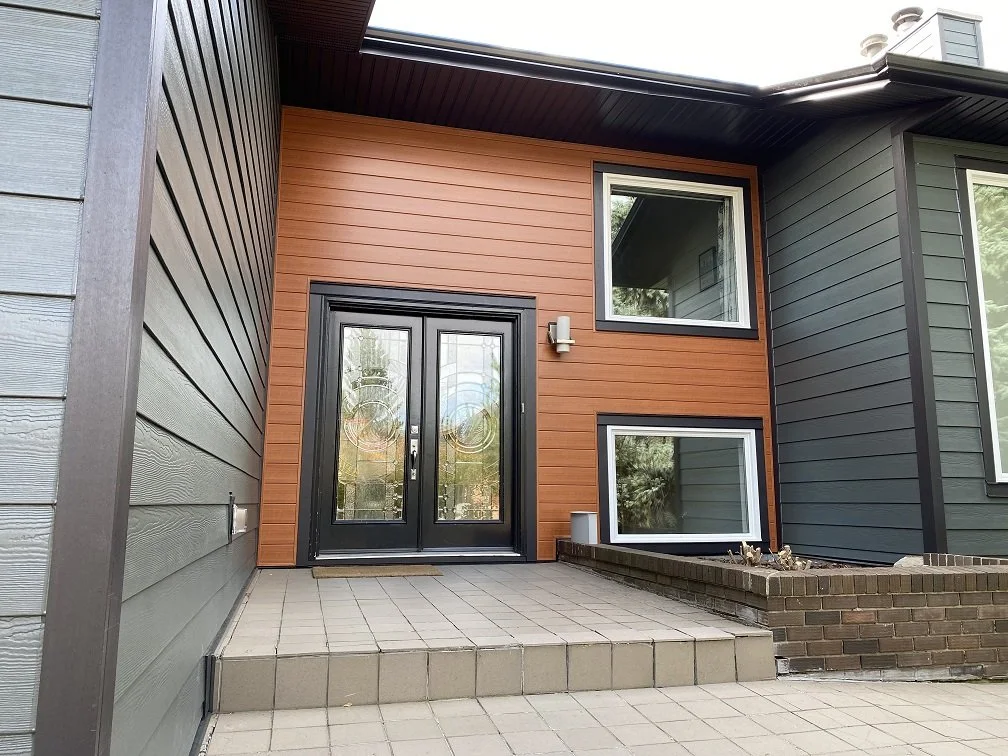 Lux V-Groove accent siding with James Hardie in Iron Gray