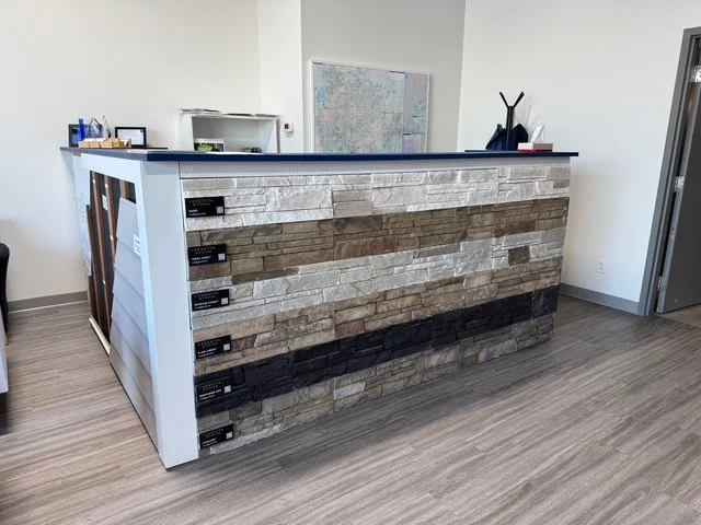 Versetta Stone display at the Blue Jay Exterior Renovations showroom in Edmonton.