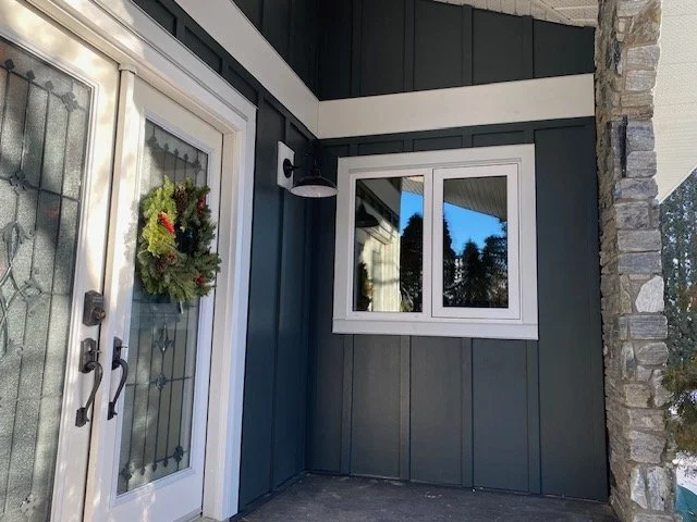 Iron Gray Hardie Board and Batten Front Entrance Sherwood Park