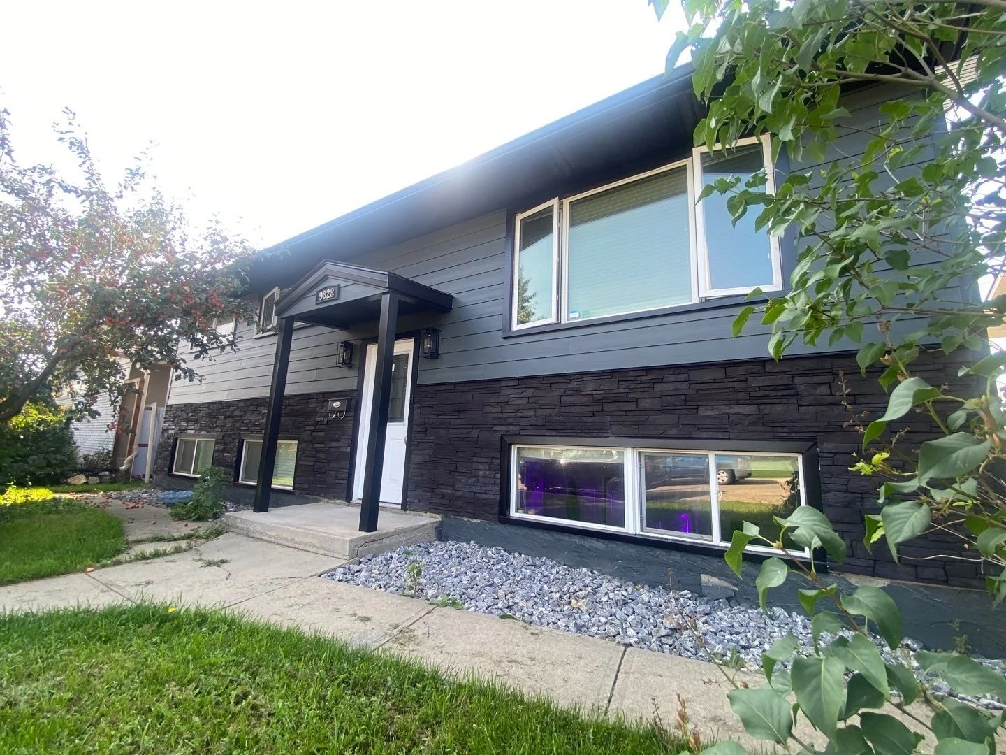 Iron Gray Hardie Board with faux stone accent - Edmonton