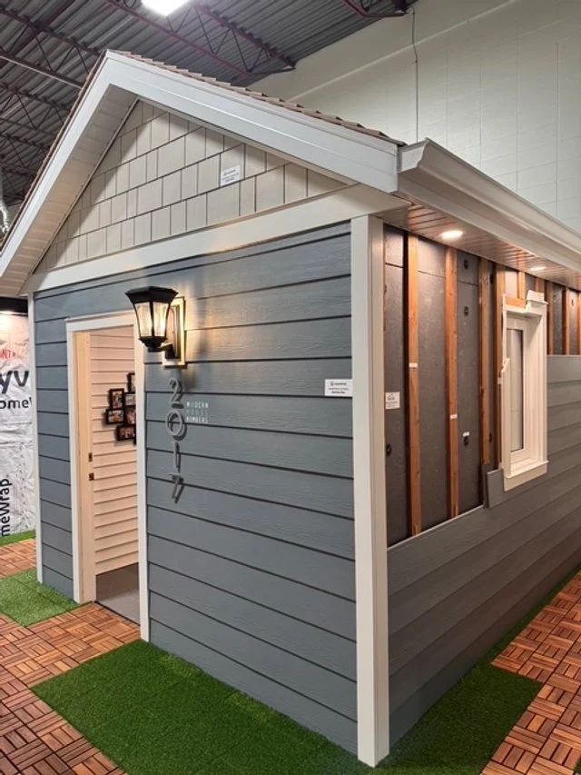 Hardie model home showing off installation details at the showroom of Blue Jay Exterior Renovations in Edmonton.