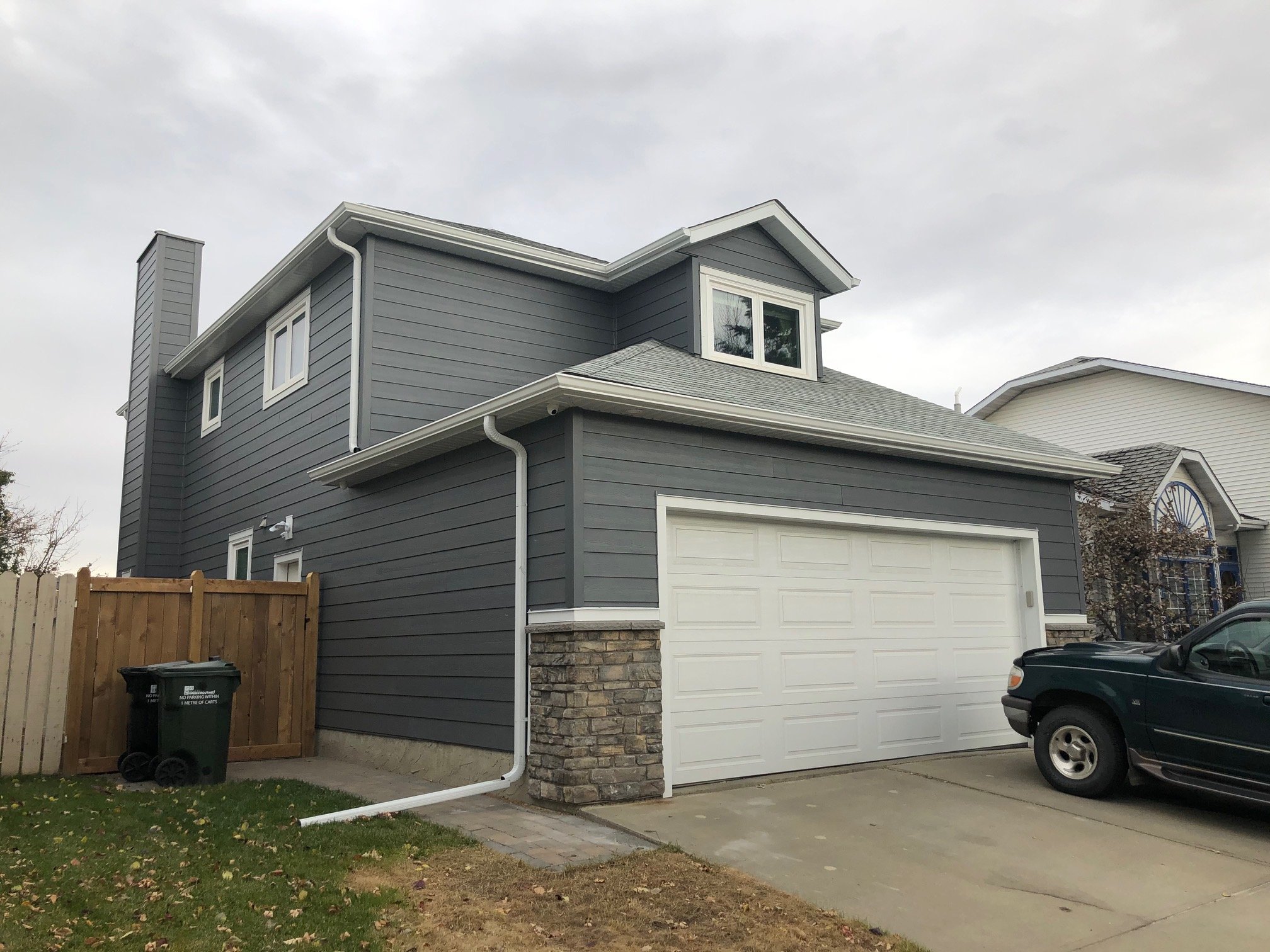 Two Storey Home with Night Gray Hardie Board in Sherwood Park