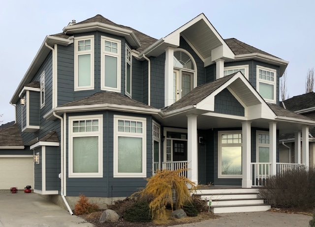Hardie Plank and Shingle in Evening Blue on Large Edmonton Home