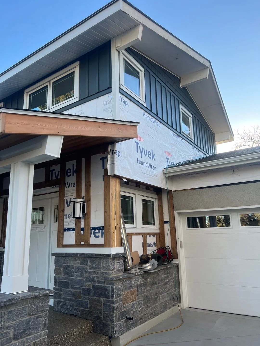 A photo showing mid-renovation progress at a James Hardie siding project in St Albert.