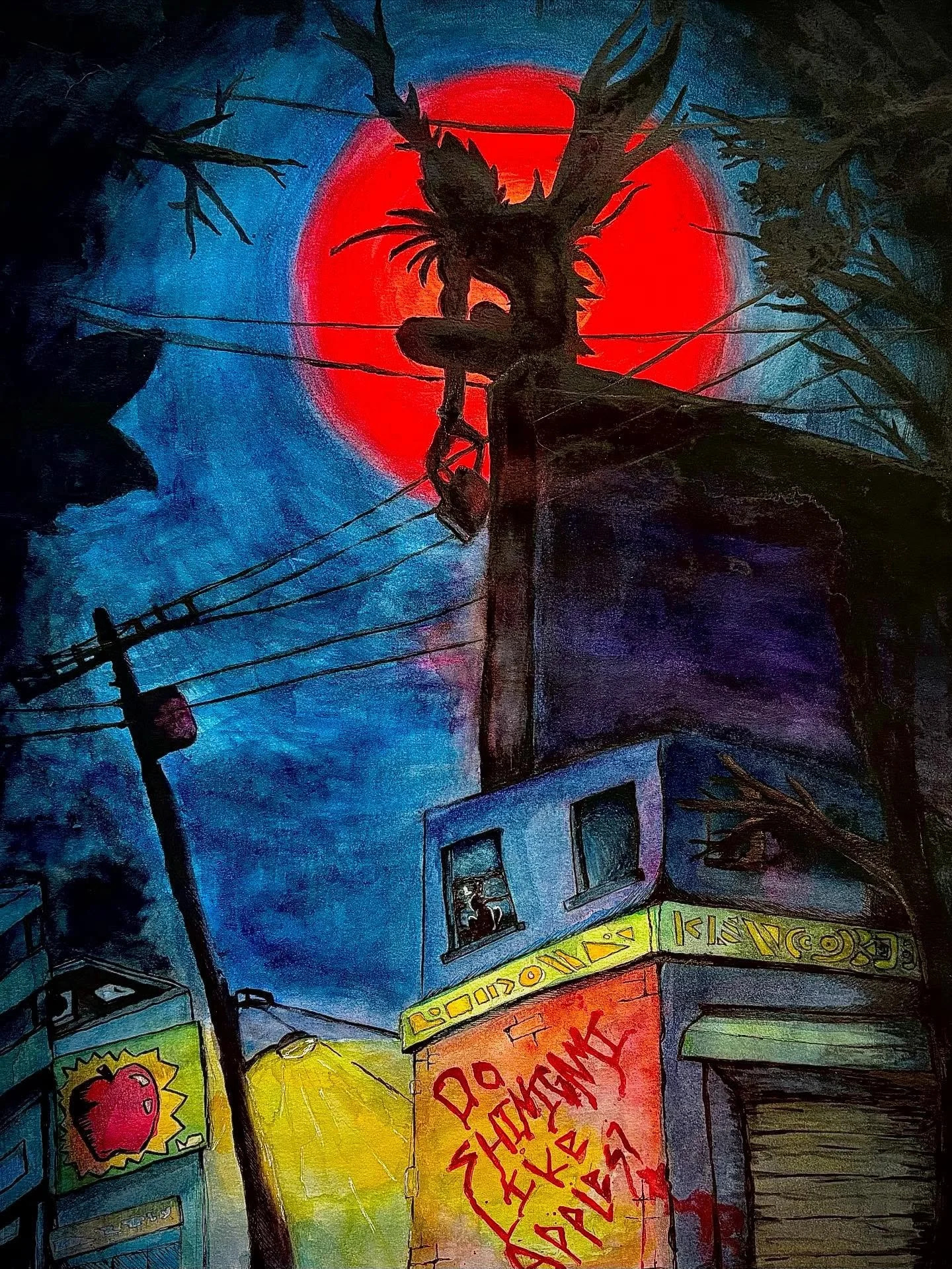 Shinigami 9-2025 
Rewatched #deathnote again recently and really enjoyed it, so I busted out the ol&rsquo; watercolors.

 #painting #watercolor #art #drawing #sky #night