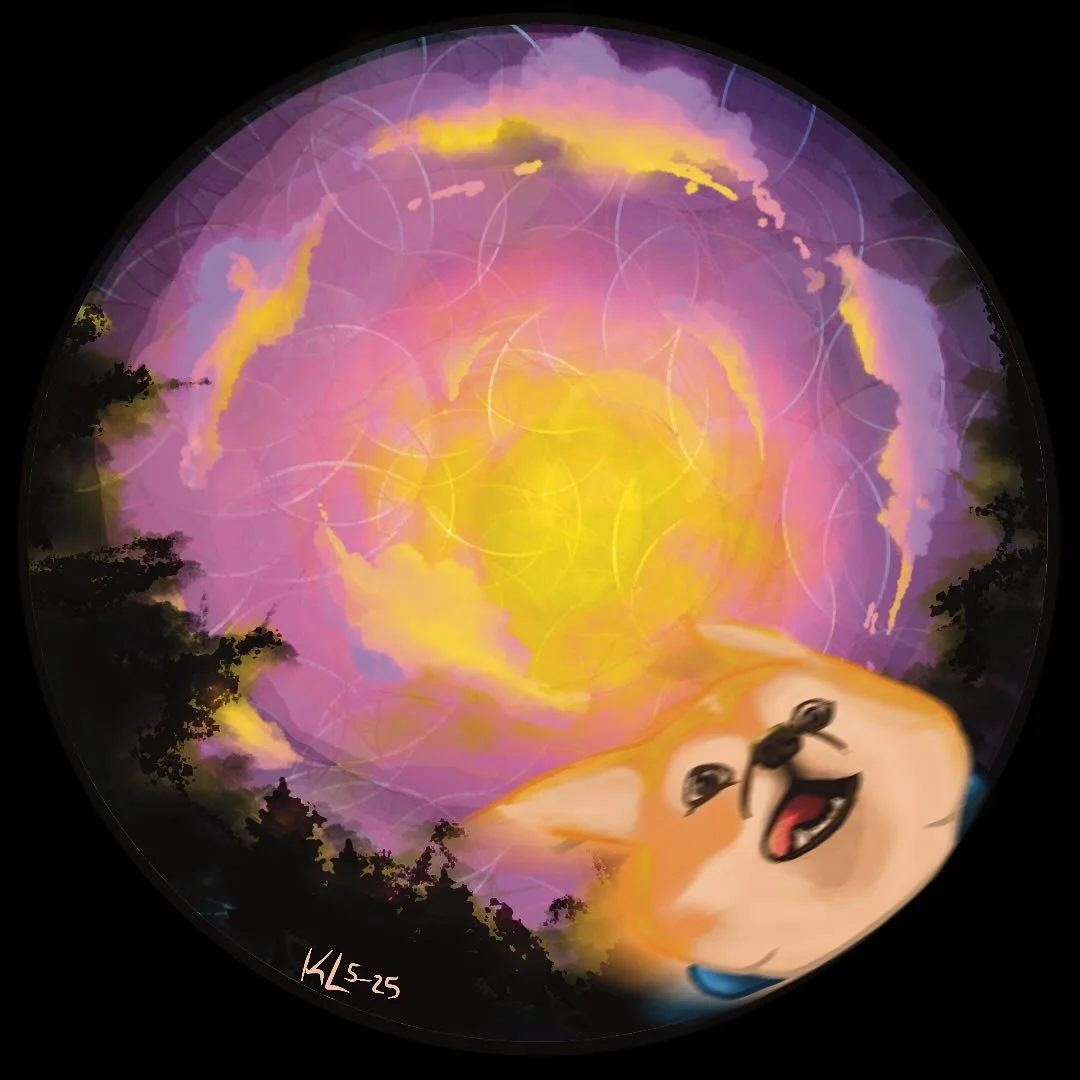 Revisited this old design (photo 2) and created an alternate version - with a blurry crazy corgi

 #art #dog #cat #painting #artistsofinstagram #galaxy #cute