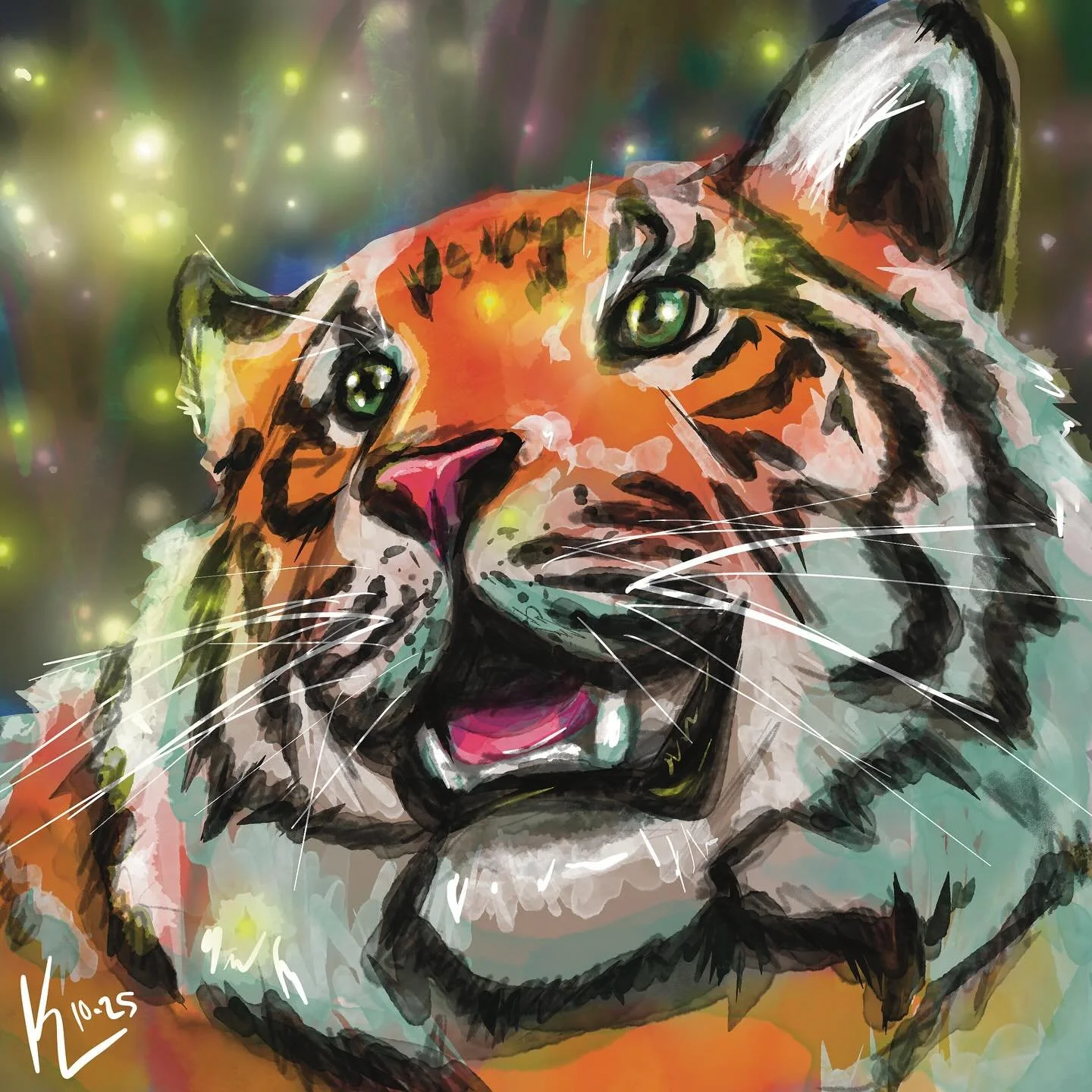 &ldquo;Oh shiny&rdquo; ✨ 10-2025
Another cute tiger 🐯 I think the expression came out kind of smiling compared to the reference which was a cute surprise. 

#tiger #drawing #digital #painting #fireflies #art #cute #cat #digitalpainting