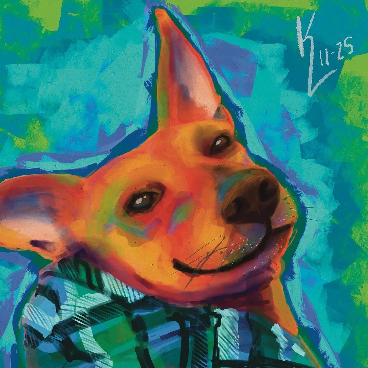 My sweet boi Wally 💜 Also I&rsquo;m doing pet portraits, which is a great gift for the holidays. Check the link in my bio! 

#dog #portrait #pet #digitalpainting #colorful #puppy #drawing #art #digital