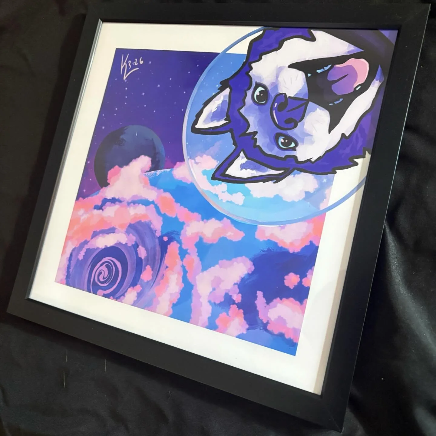 We don't know his exact location, but one thing's for sure - he's loving every moment. 'Happy to be Here' is the title of this piece, part of my planetary series. Limited edition 10x10 framed prints are available now on my Mahem Market shop! #husky #