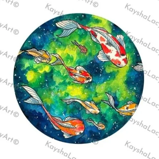 Space Koi Holographic Vinyl Circle Sticker